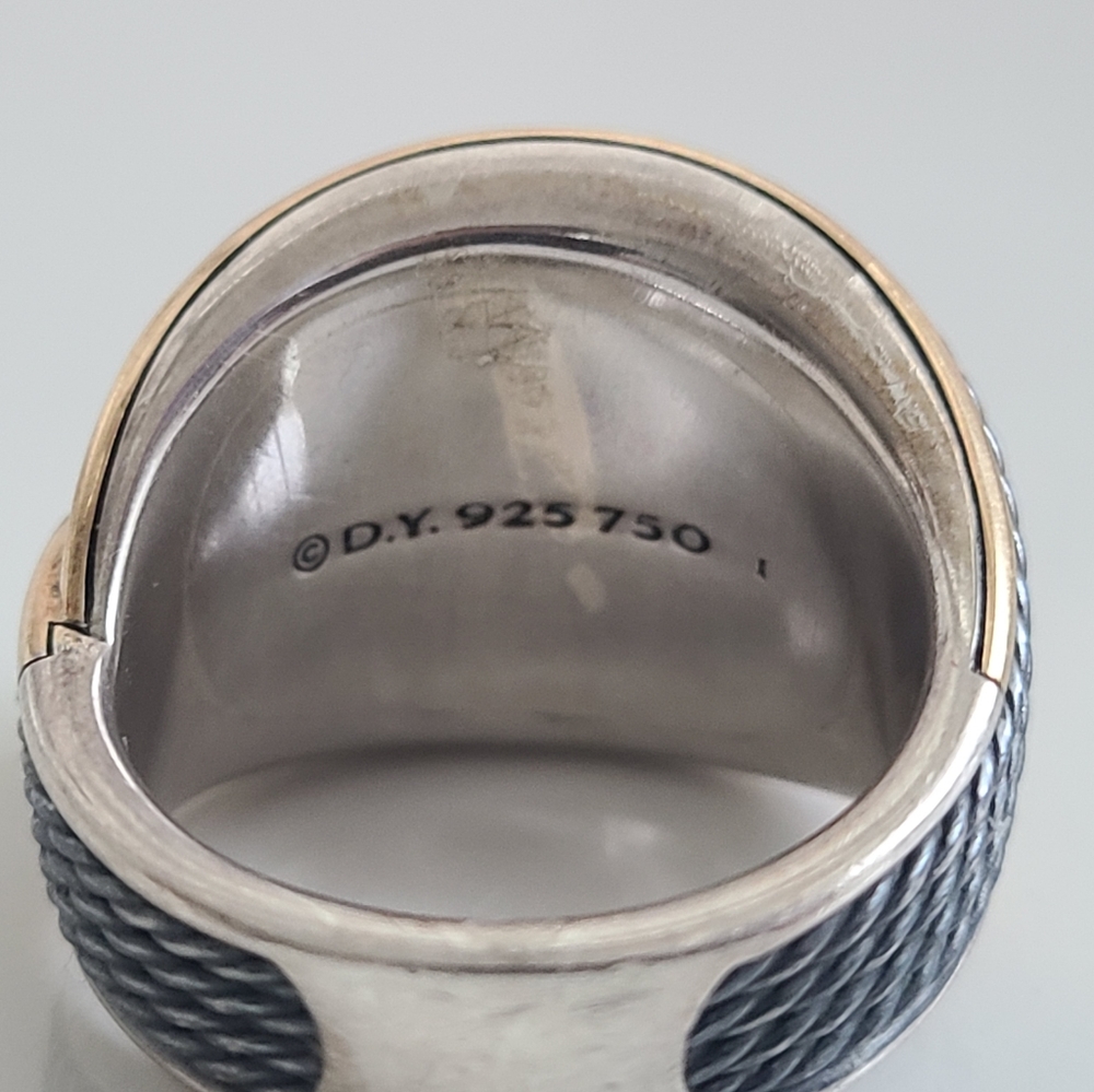 David Yurman Origami Crossover Ring In Blackened Silver and Gold - Picture 6 of 13